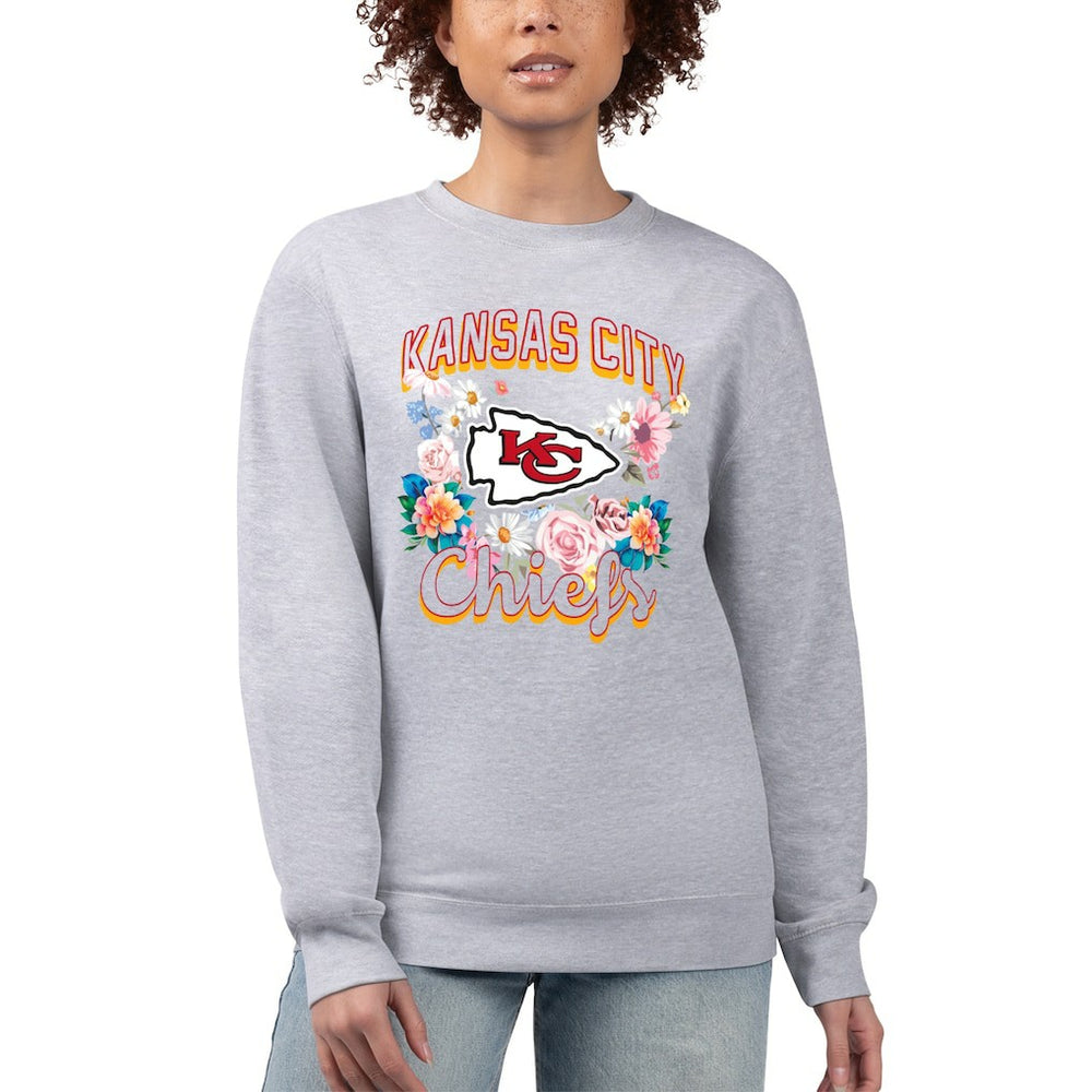 Kansas City Chiefs G-III 4Her by Carl Banks Women's Flower Logo Graphic Fleece Pullover Sweatshirt Heather Gray