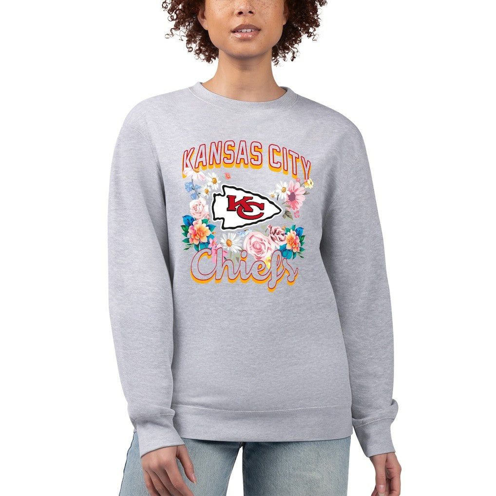 Kansas City Chiefs G-III 4Her by Carl Banks Women's Flower Logo Graphic Fleece Pullover Sweatshirt Heather Gray