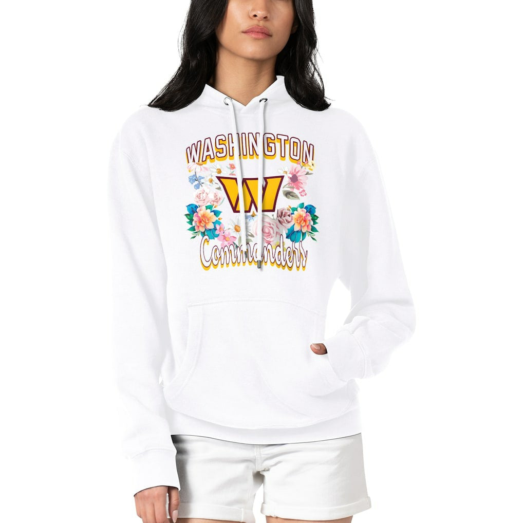 Washington Commanders G-III 4Her by Carl Banks Women's Flowers Team Logo Graphic Fleece Pullover Hoodie White