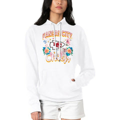 Kansas City Chiefs G-III 4Her by Carl Banks Women's Flowers Team Logo Graphic Fleece Pullover Hoodie White