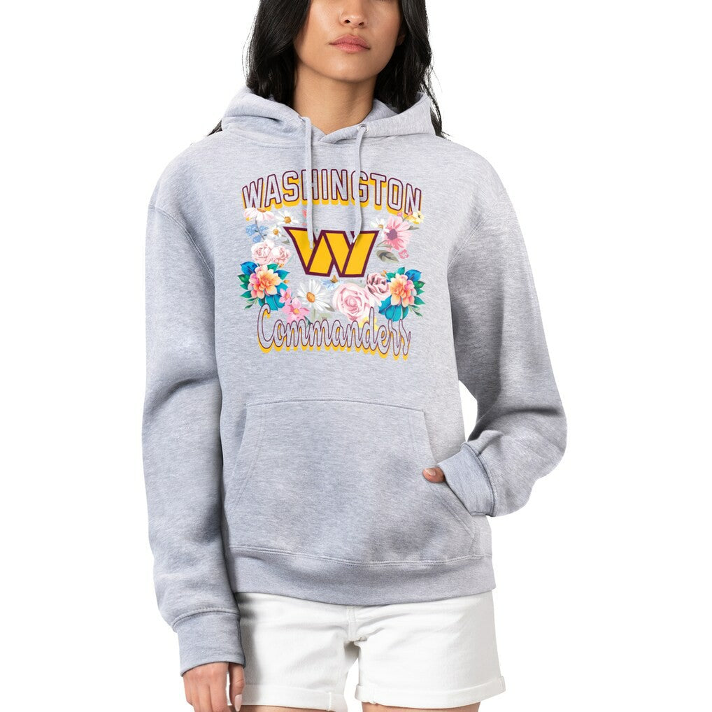 Washington Commanders G-III 4Her by Carl Banks Women's Flowers Team Logo Graphic Fleece Pullover Hoodie Heather Gray
