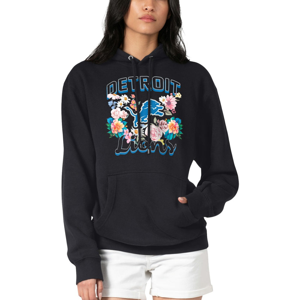 Detroit Lions G-III 4Her by Carl Banks Women's Flowers Team Logo Graphic Fleece Pullover Hoodie Black