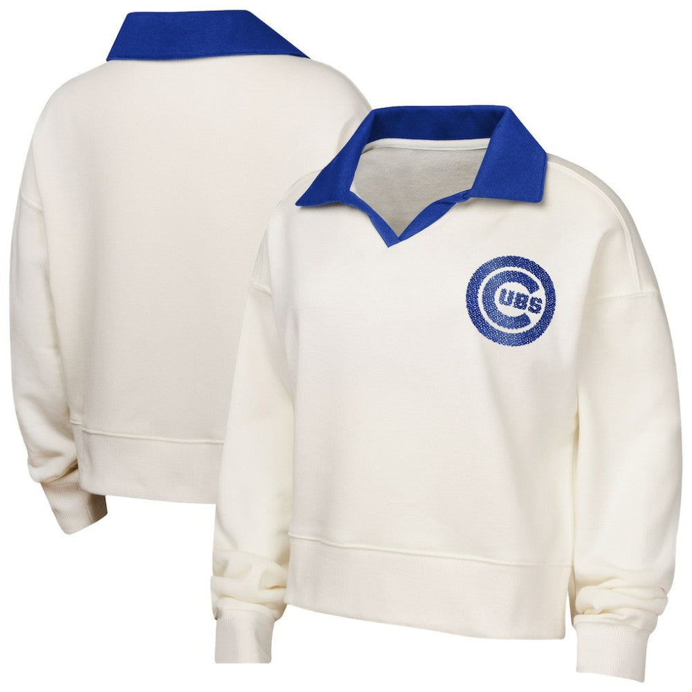 Chicago Cubs Girls Youth Ballpark Hit Collared V-Neck Pullover Sweatshirt - White Pullover