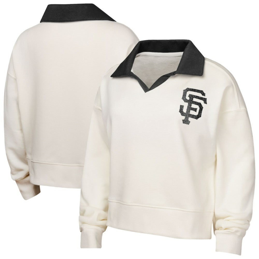 San Francisco Giants Girls Youth Ballpark Hit Collared V-Neck Pullover Sweatshirt - White Pullover