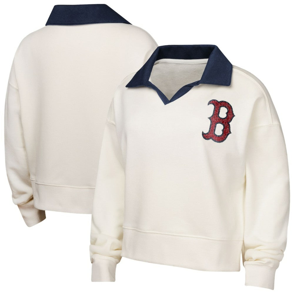 Boston Red Sox Girls Youth Ballpark Hit Collared V-Neck Pullover Sweatshirt - White Pullover
