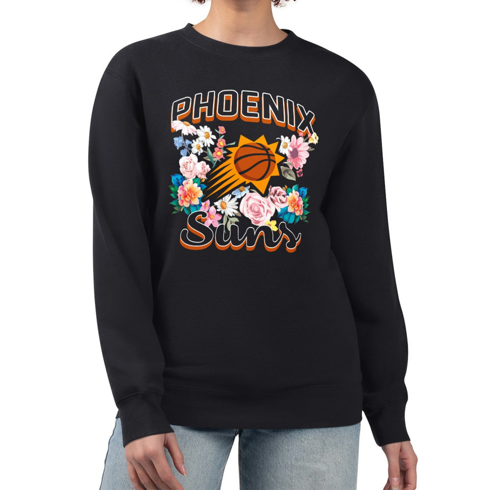 Phoenix Suns G-III 4Her by Carl Banks Women's Flowers Team Logo Graphic Fleece Crewneck Pullover Sweatshirt Black