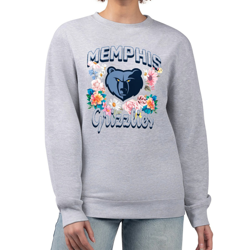 Memphis Grizzlies G-III 4Her by Carl Banks Women's Flowers Team Logo Graphic Fleece Crewneck Pullover Sweatshirt Heather Gray