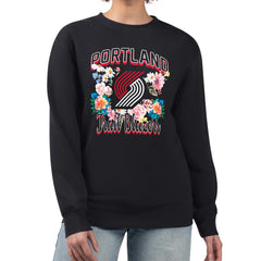 Portland Trail Blazers G-III 4Her by Carl Banks Women's Flowers Team Logo Graphic Fleece Crewneck Pullover Sweatshirt Black