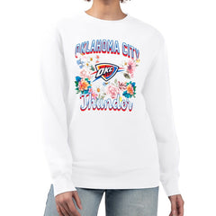 Oklahoma City Thunder G-III 4Her by Carl Banks Women's Flowers Team Logo Graphic Fleece Crewneck Pullover Sweatshirt White