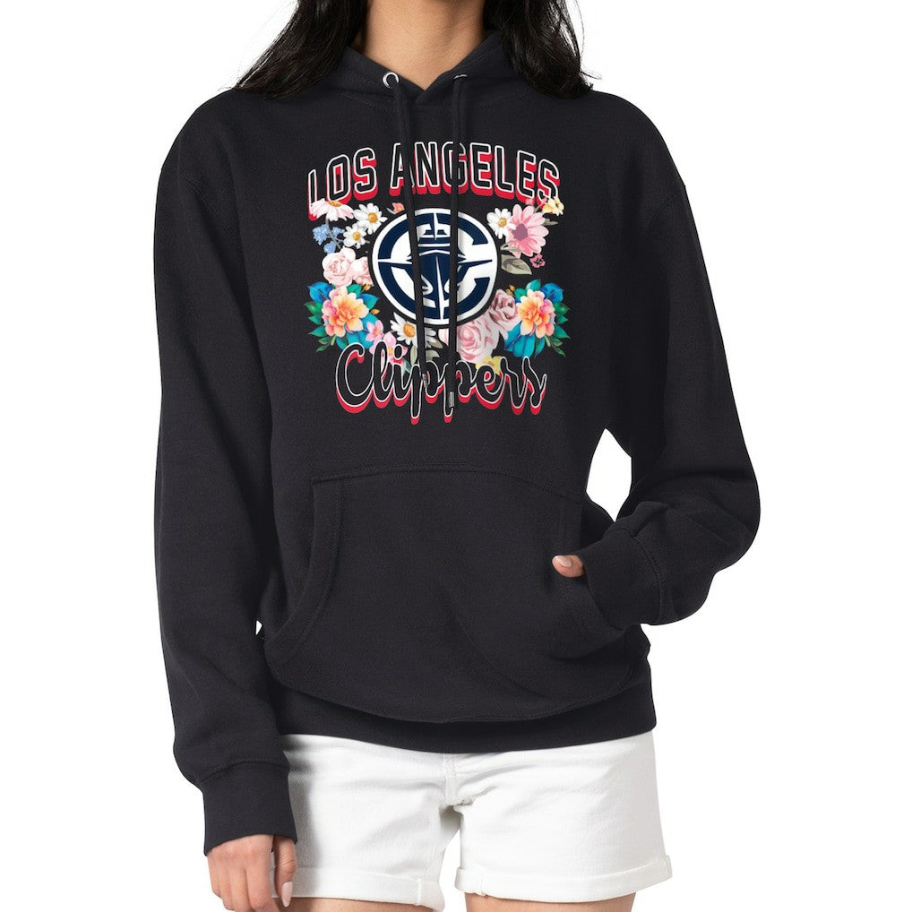 LA Clippers G-III 4Her by Carl Banks Women's Flowers Team Logo Graphic Fleece Pullover Hoodie Black