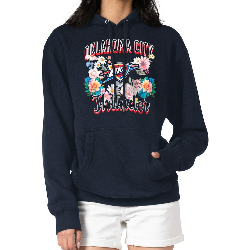 Oklahoma City Thunder G-III 4Her by Carl Banks Women's Flowers Team Logo Graphic Fleece Pullover Hoodie Navy