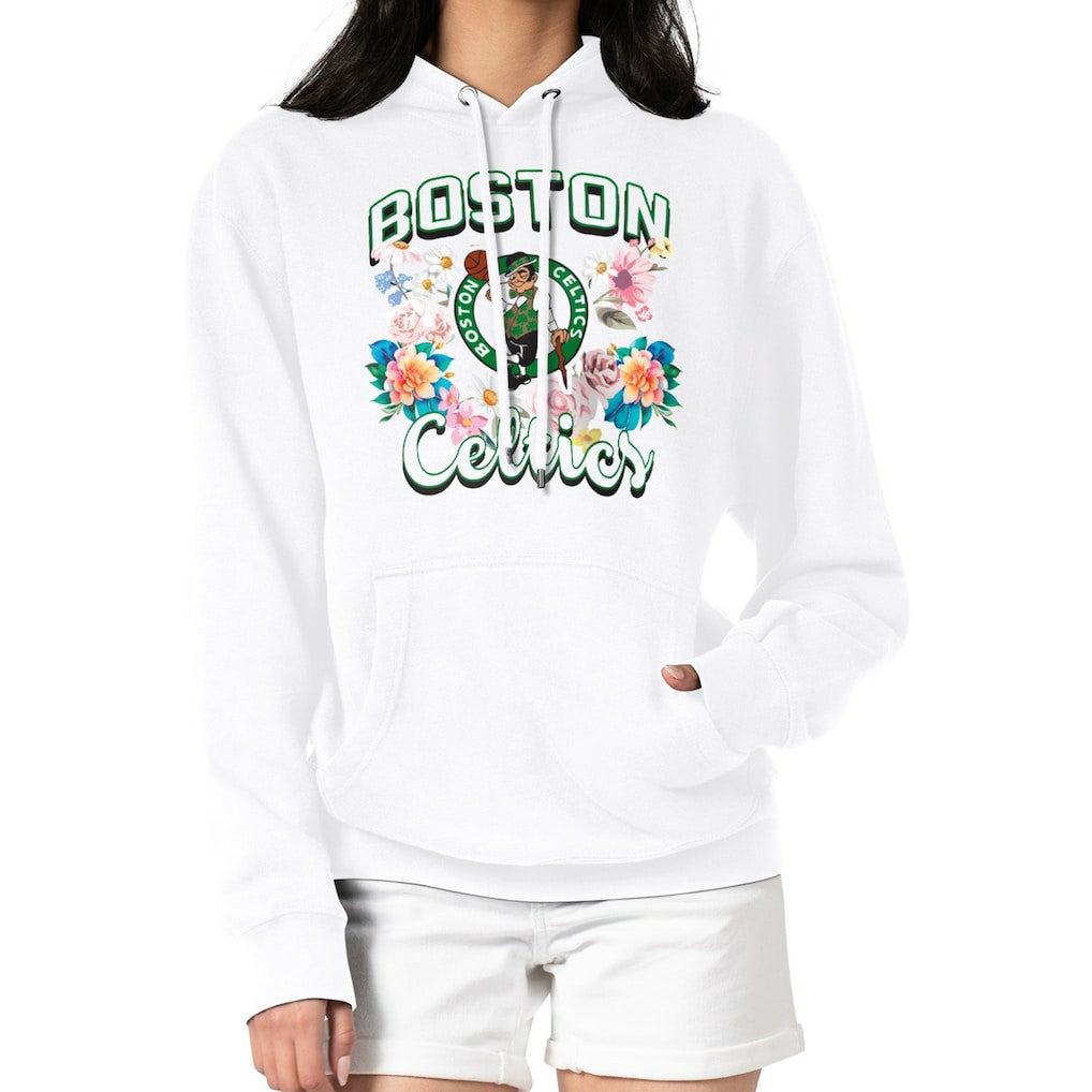 Boston Celtics G-III 4Her by Carl Banks Women's Flowers Team Logo Graphic Fleece Pullover Hoodie White