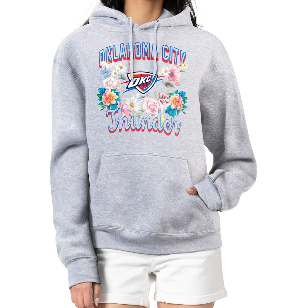 Oklahoma City Thunder G-III 4Her by Carl Banks Women's Flowers Team Logo Graphic Fleece Pullover Hoodie Heather Gray