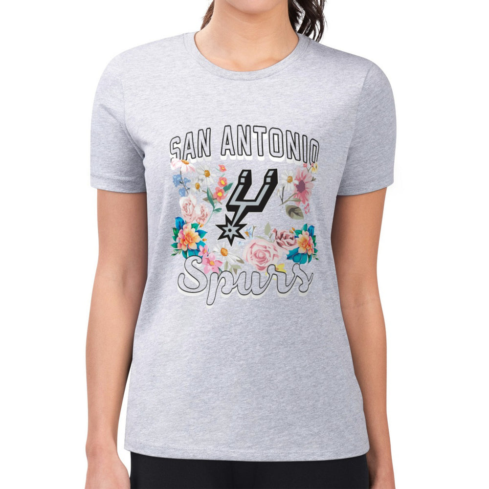 San Antonio Spurs G-III 4Her by Carl Banks Women's Super-Slim Fit Lightweight Flowers Team Logo Graphic T-Shirt Heather Gray