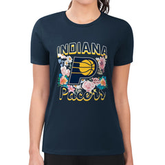 Indiana Pacers G-III 4Her by Carl Banks Women's Super-Slim Fit Lightweight Flowers Team Logo Graphic T-Shirt Navy