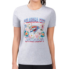 Oklahoma City Thunder G-III 4Her by Carl Banks Women's Super-Slim Fit Lightweight Flowers Team Logo Graphic T-Shirt Heather Gray