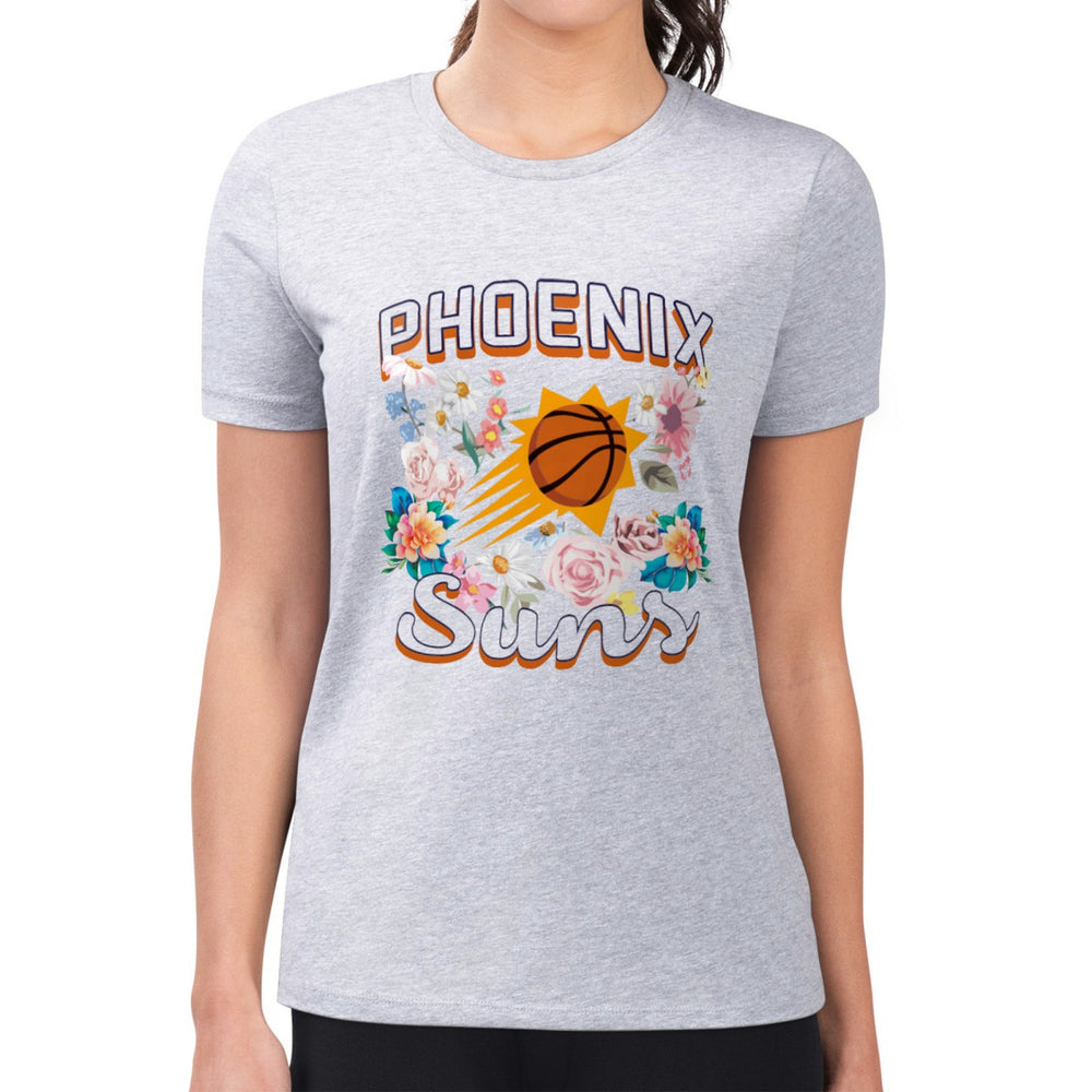 Phoenix Suns G-III 4Her by Carl Banks Women's Super-Slim Fit Lightweight Flowers Team Logo Graphic T-Shirt Heather Gray