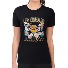 Los Angeles Lakers G-III 4Her by Carl Banks Women's Super-Slim Fit Lightweight Flowers Team Logo Graphic T-Shirt Black