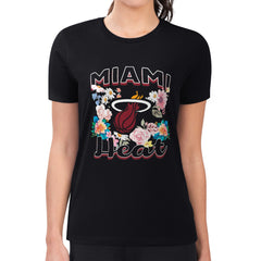 Miami Heat G-III 4Her by Carl Banks Women's Super-Slim Fit Lightweight Flowers Team Logo Graphic T-Shirt Black