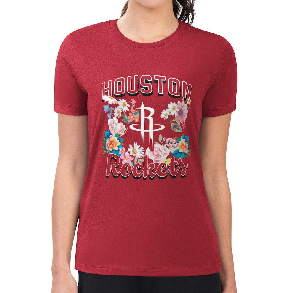 Houston Rockets G-III 4Her by Carl Banks Women's Super-Slim Fit Lightweight Flowers Team Logo Graphic T-Shirt Red