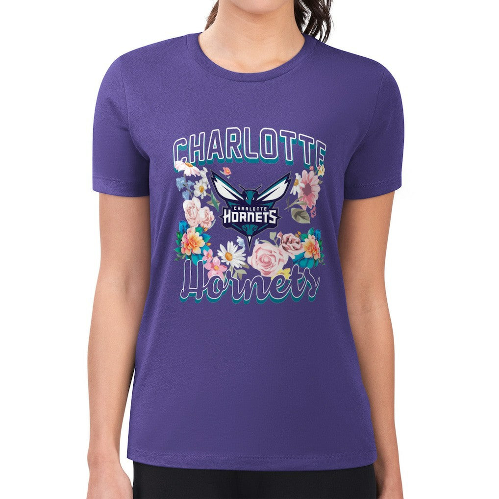Charlotte Hornets G-III 4Her by Carl Banks Women's Super-Slim Fit Lightweight Flowers Team Logo Graphic T-Shirt Purple