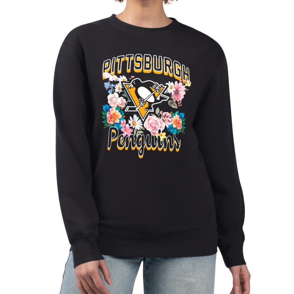 NHL Pittsburgh Penguins G-III 4Her by Carl Banks Women's Flower Logo Pullover Sweatshirt - Black