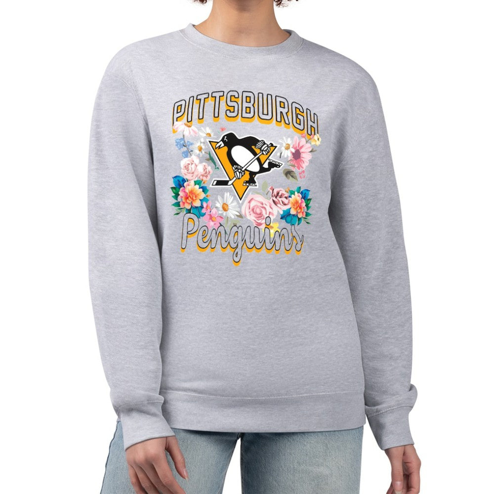 NHL Pittsburgh Penguins G-III 4Her by Carl Banks Women's Flower Logo Pullover Sweatshirt - Heather Gray