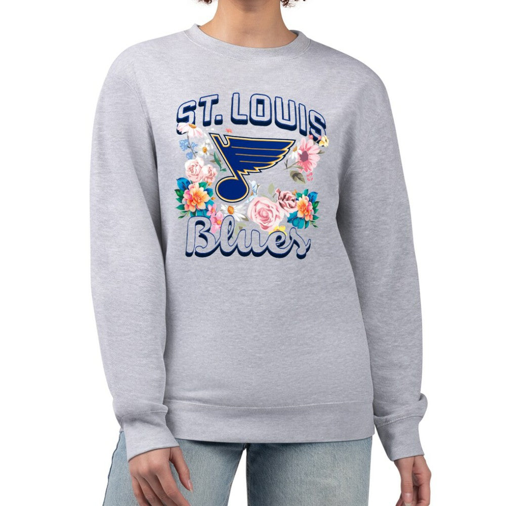 NHL St. Louis Blues G-III 4Her by Carl Banks Women's Flower Logo Pullover Sweatshirt - Heather Gray