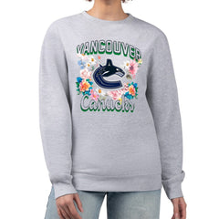 NHL Vancouver Canucks G-III 4Her by Carl Banks Women's Flower Logo Pullover Sweatshirt - Heather Gray