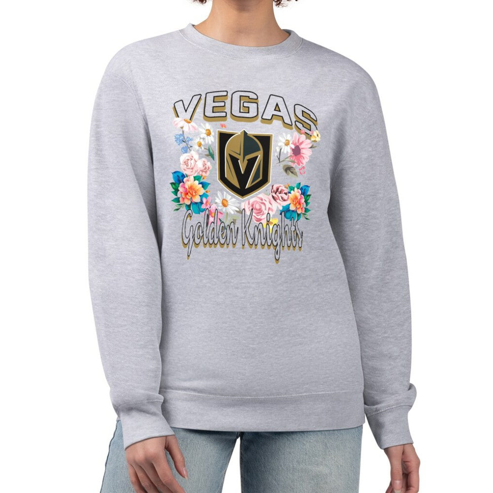 NHL Vegas Golden Knights G-III 4Her by Carl Banks Women's Flower Logo Pullover Sweatshirt - Heather Gray