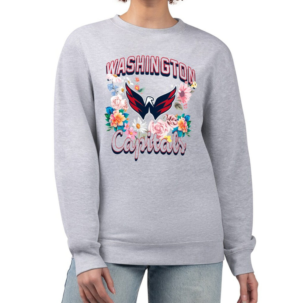NHL Washington Capitals G-III 4Her by Carl Banks Women's Flower Logo Pullover Sweatshirt - Heather Gray