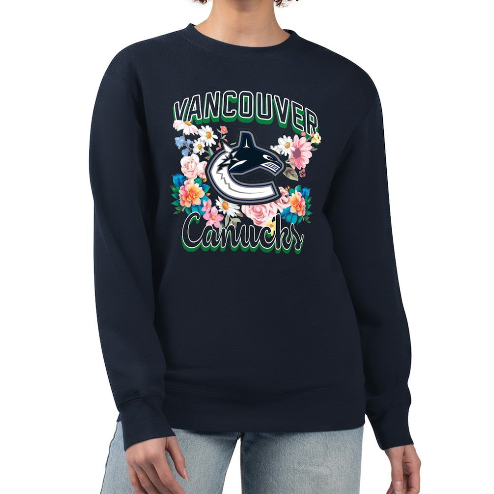 NHL Vancouver Canucks G-III 4Her by Carl Banks Women's Flower Logo Pullover Sweatshirt - Navy