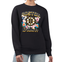 NHL Boston Bruins G-III 4Her by Carl Banks Women's Flower Logo Pullover Sweatshirt - Black