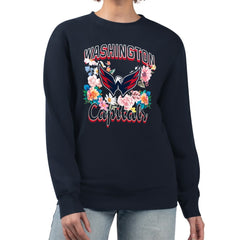 NHL Washington Capitals G-III 4Her by Carl Banks Women's Flower Logo Pullover Sweatshirt - Navy