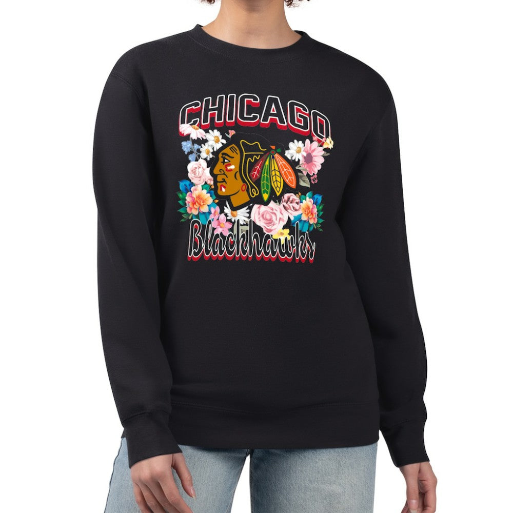 NHL Chicago Blackhawks G-III 4Her by Carl Banks Women's Flower Logo Pullover Sweatshirt - Black