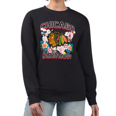 NHL Chicago Blackhawks G-III 4Her by Carl Banks Women's Flower Logo Pullover Sweatshirt - Black
