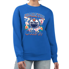 NHL Edmonton Oilers G-III 4Her by Carl Banks Women's Flower Logo Pullover Sweatshirt - Royal