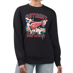 NHL Detroit Red Wings G-III 4Her by Carl Banks Women's Flower Logo Pullover Sweatshirt - Black