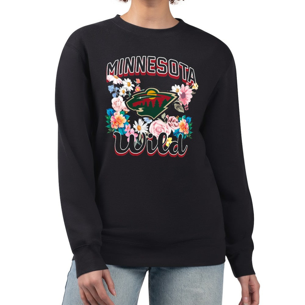 NHL Minnesota Wild G-III 4Her by Carl Banks Women's Flower Logo Pullover Sweatshirt - Black