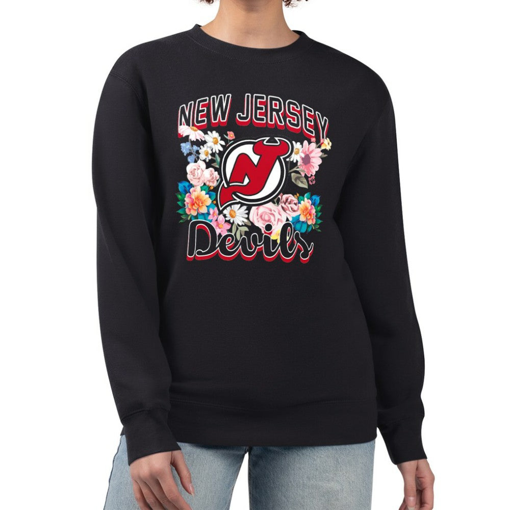 NHL New Jersey Devils G-III 4Her by Carl Banks Women's Flower Logo Pullover Sweatshirt - Black