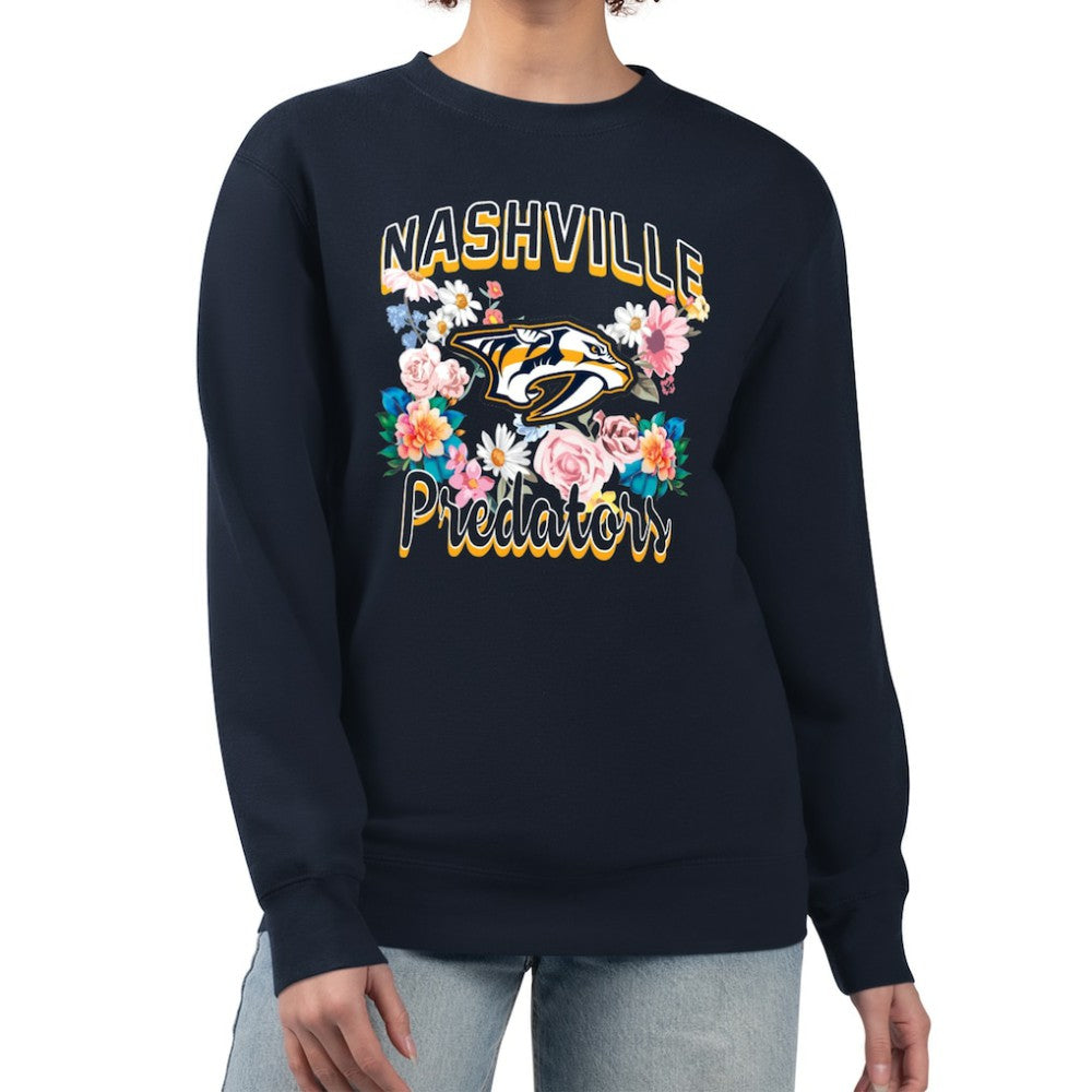 NHL Nashville Predators G-III 4Her by Carl Banks Women's Flower Logo Pullover Sweatshirt - Navy