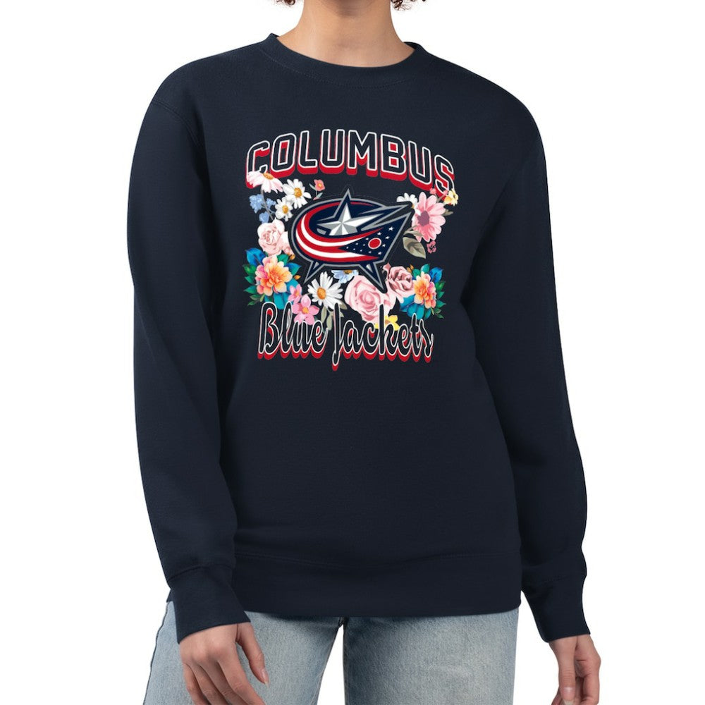 NHL Columbus Blue Jackets G-III 4Her by Carl Banks Women's Flower Logo Pullover Sweatshirt - Navy