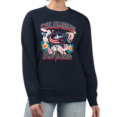 NHL Columbus Blue Jackets G-III 4Her by Carl Banks Women's Flower Logo Pullover Sweatshirt - Navy