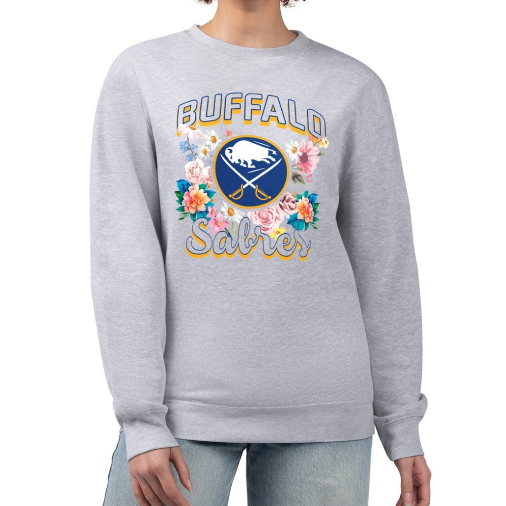 NHL Buffalo Sabres G-III 4Her by Carl Banks Women's Flower Logo Pullover Sweatshirt - Heather Gray