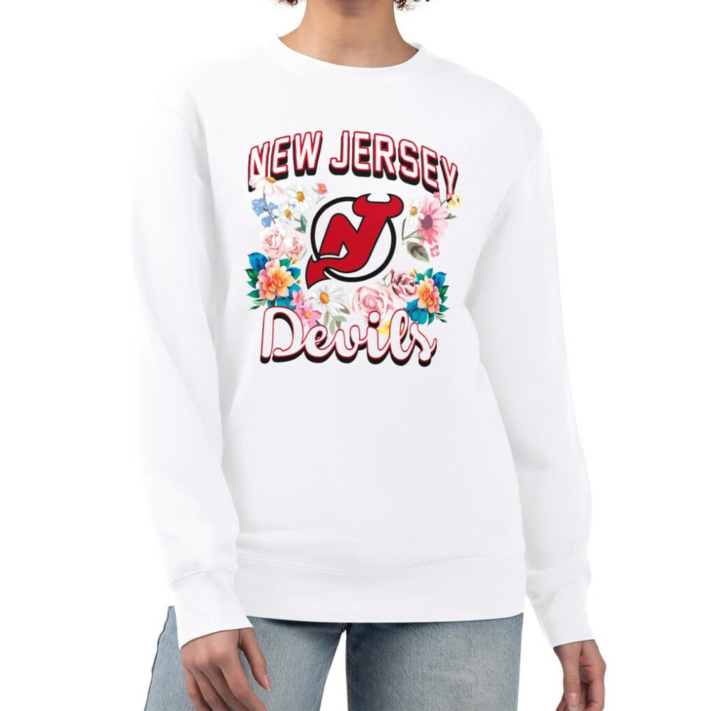 NHL New Jersey Devils G-III 4Her by Carl Banks Women's Flower Logo Pullover Sweatshirt - White