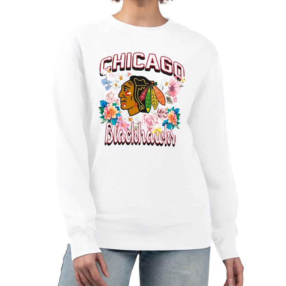 NHL Chicago Blackhawks G-III 4Her by Carl Banks Women's Flower Logo Pullover Sweatshirt - White