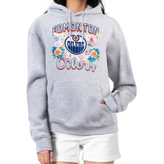 NHL Edmonton Oilers G-III 4Her by Carl Banks Women's Flower Logo Pullover Hoodie - Heather Gray