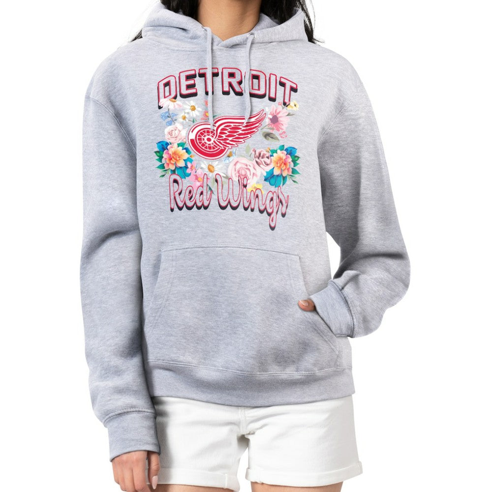 NHL Detroit Red Wings G-III 4Her by Carl Banks Women's Flower Logo Pullover Hoodie - Heather Gray