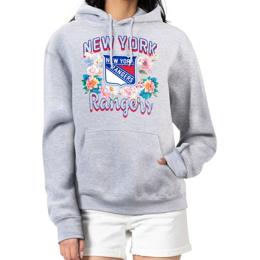 NHL New York Rangers G-III 4Her by Carl Banks Women's Flower Logo Pullover Hoodie - Heather Gray