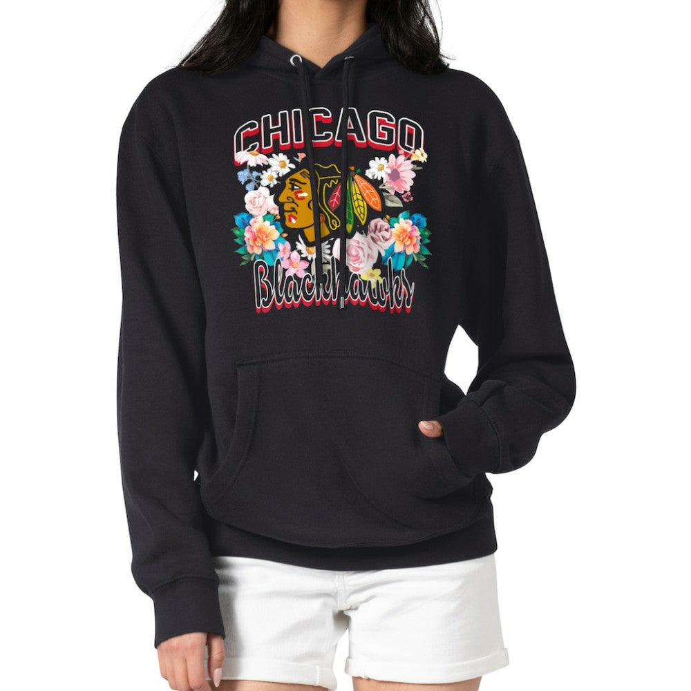 NHL Chicago Blackhawks G-III 4Her by Carl Banks Women's Flower Logo Pullover Hoodie - Black